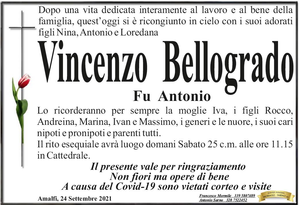 Amalfi in lutto per Vincenzo Bellogrado