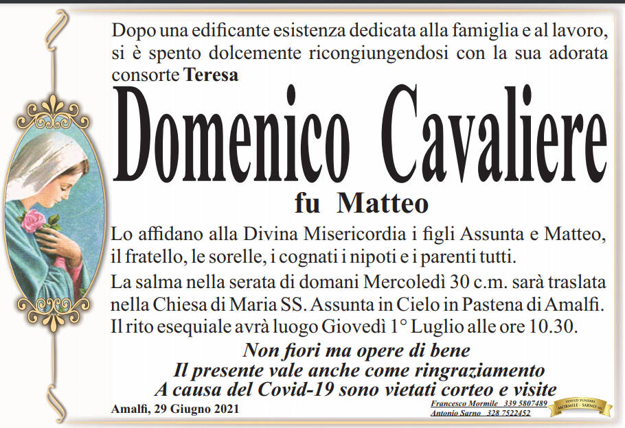 Amalfi, addio a Domenico Cavaliere fu Matteo