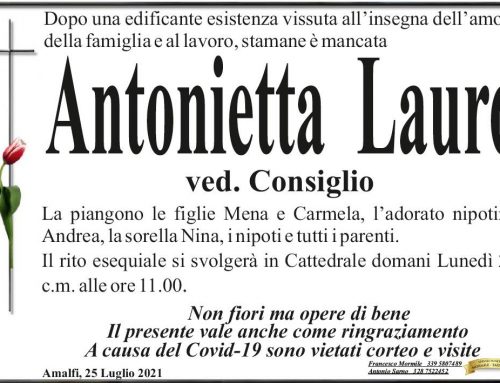Amalfi: è mancata Antonietta Lauro, vedova Consiglio